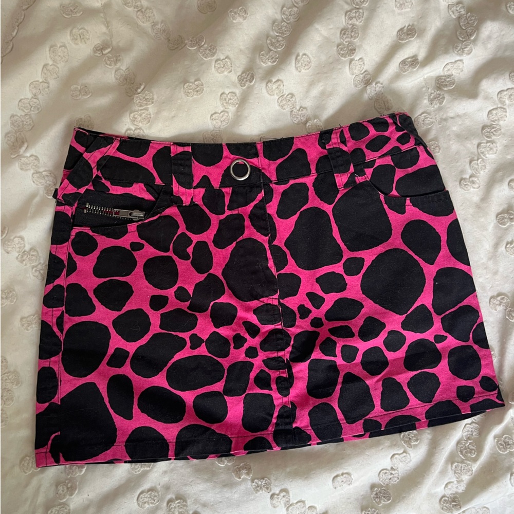 Y2K Fuchsia Pink and Black Animal Print Mini Skirt